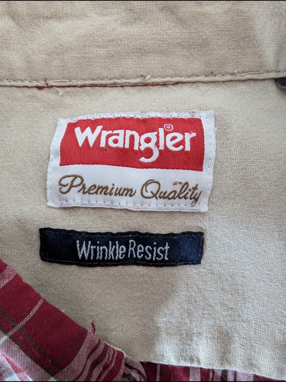 Wrangler Plaid Button Down Shirt 2XT Red White Wrinkle Resist Cotton Blend - Picture 3 of 6